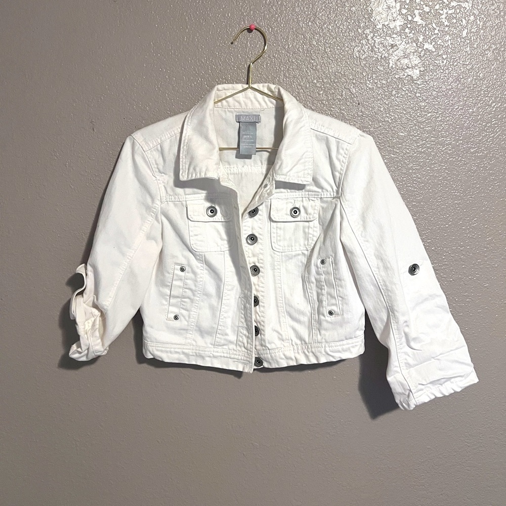 Max rave cropped three-quarter sleeve white denim jacket large